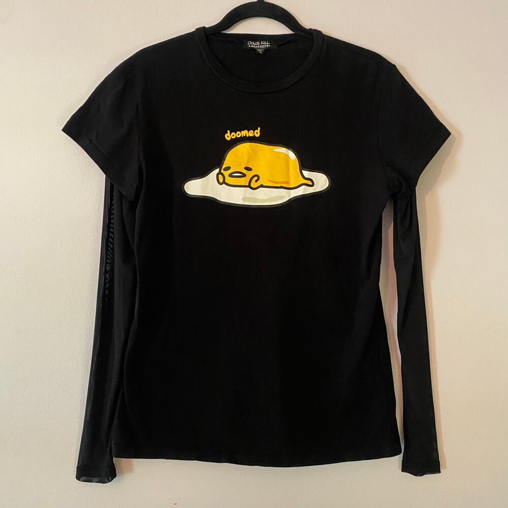 Dolls Kill Hello Kitty Friends Black Doomed Egg Long Sleeve Sheer Sleeve Small